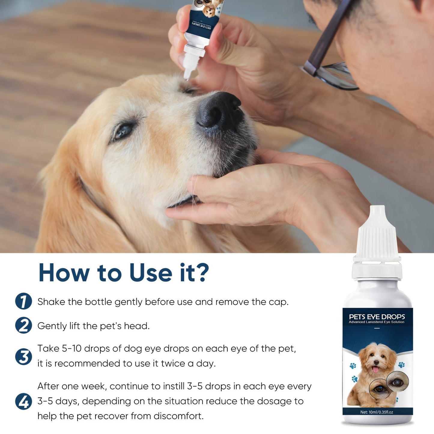 2 Bottles Pet Eye Drops - Gentle Comfort Formula for Less Frequent Use, Effective Tear Track Cleaning, and Eye Stain Removal