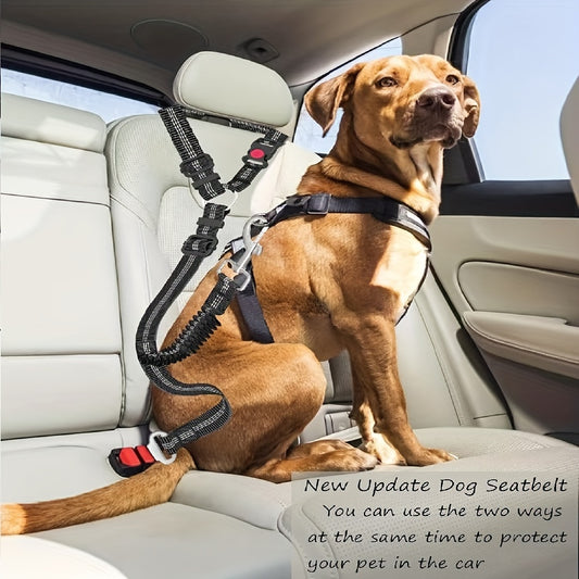 Heavy-Duty Striped Dog Car Harness with Extendable Leash for Safe Travel - Durable, Adjustable, and Comfortable Design - Hand Wash Only - Ideal for Large Breed Dogs