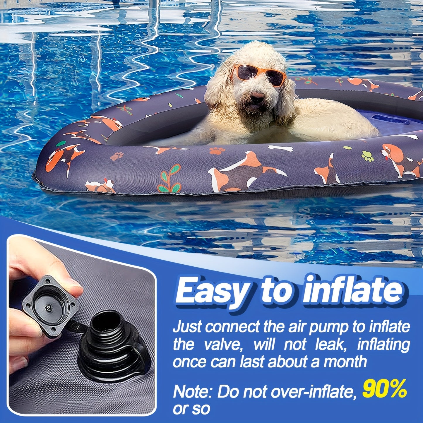 Up to 45lb Small Dog Puppies Pool Float - Fun Inflatable Raft for Lake River Pool - Scratch Resistant, Durable, Easy Set Up, Portable, and Safe for Your Pet's Summer Fun