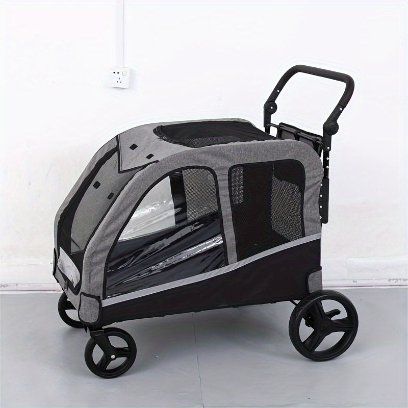 2-Dog Large Pet Stroller - Upgraded Extra Large Foldable Design with Adjustable Handle for Medium and Large Dogs