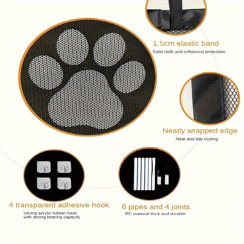 Folding Pet Fence - Enclosures for Small Dogs, Adjustable, Child-Proof, Durable, Quick-Folding Mesh Gate for Doorways and Hallways, Portable, Safe, and Easy to Use