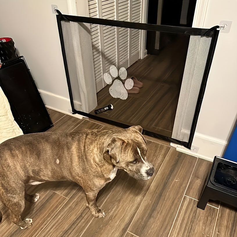 Folding Pet Fence - Enclosures for Small Dogs, Adjustable, Child-Proof, Durable, Quick-Folding Mesh Gate for Doorways and Hallways, Portable, Safe, and Easy to Use