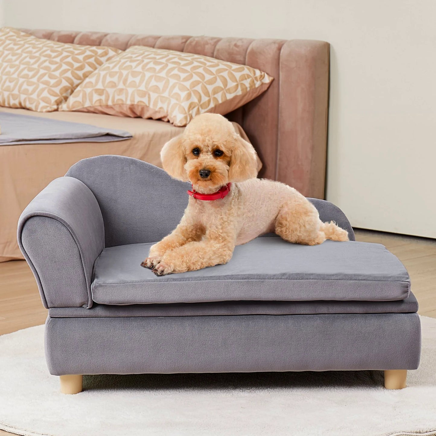 Pet Sofa, Dog Couch for Medium-Sized Dogs and Cats, Soft Velvety Dog Sofa Bed, 81 lbs Loading Cat Sofa, Grey