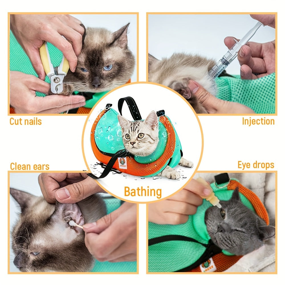 Deluxe Cat Grooming Bag - Adjustable, Anti-Scratch, Bite Restraint, Durable Mesh, Easy Nail Trimming, Ear Cleaning, Medicine Taking - Perfect for Small, Medium, Large Cats, Stress-Free Bathing and Grooming