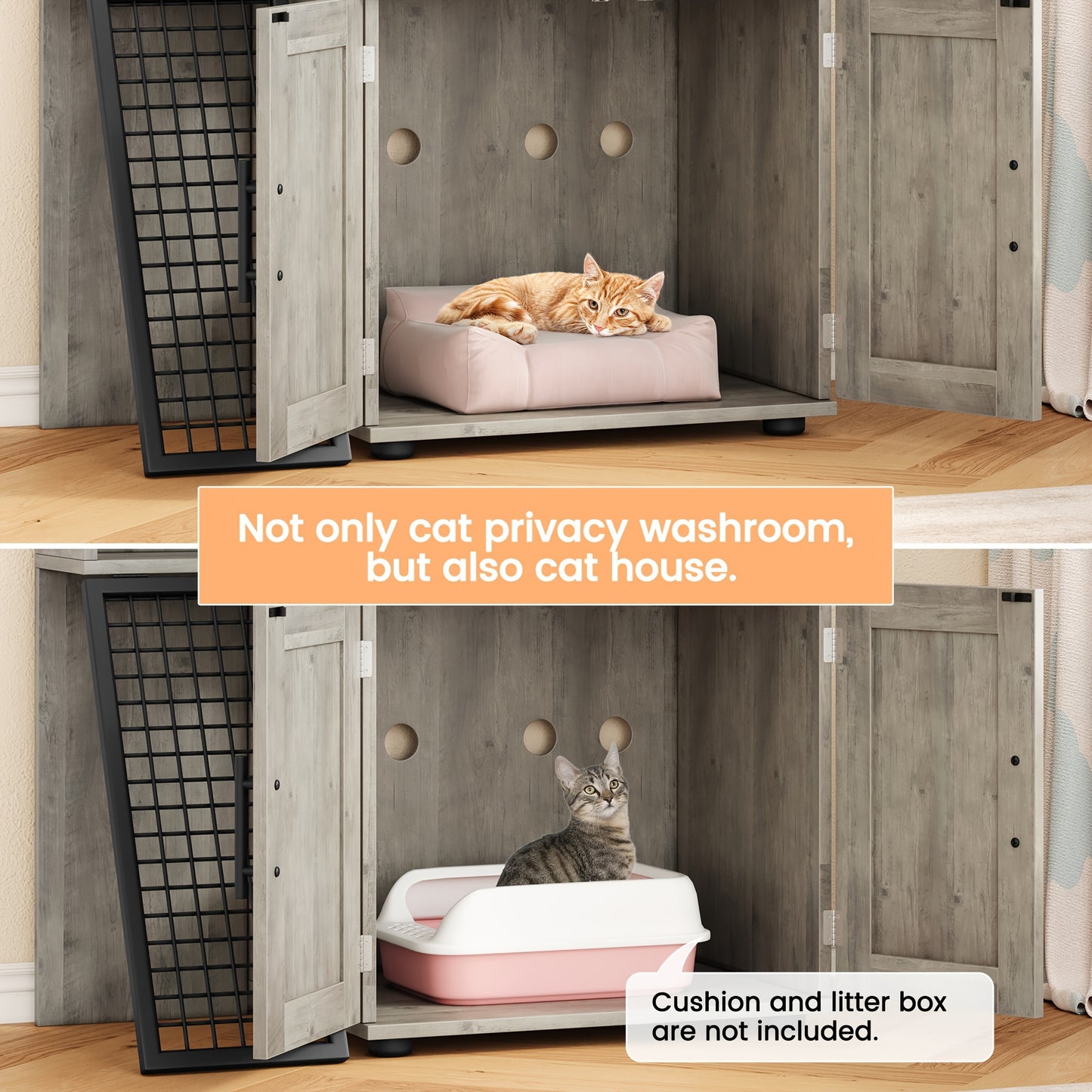 Cat Litter Box Enclosure With Platform, Double Layer Cat Litter Hidden Furniture, Hidden Cat Litter Box Enclosure, Modern Villa Cat Cabinet With Ladder, Cat Washroom Indoor, Cat House, White