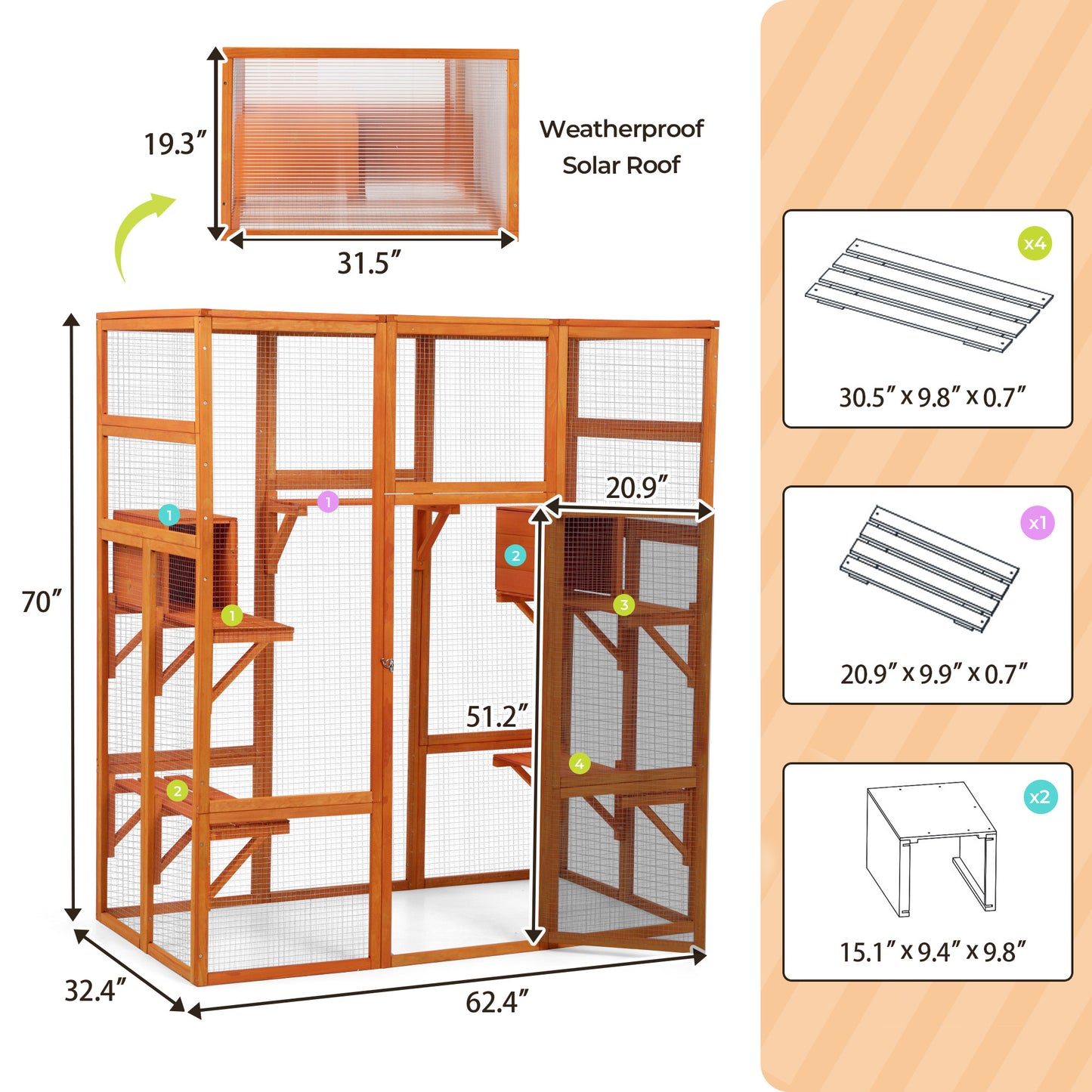 71Inches Large Cat House Outdoor&Indoor Catio - Cat Play & Run Enclosures Indoor Kitty Window Cage with Waterproof Roof, 7 Platforms & 2 Resting Box, UV Resistant Orange/Grey/Gothic