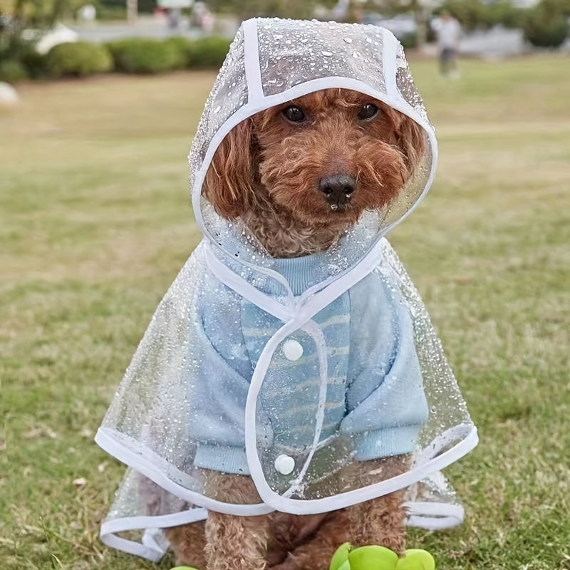 High-Visibility Transparent Pet Raincoat - Durable & Stylish Outdoor Protection - Waterproof Hooded Cape for Puppies - Ideal for Walks in Rainy Weather