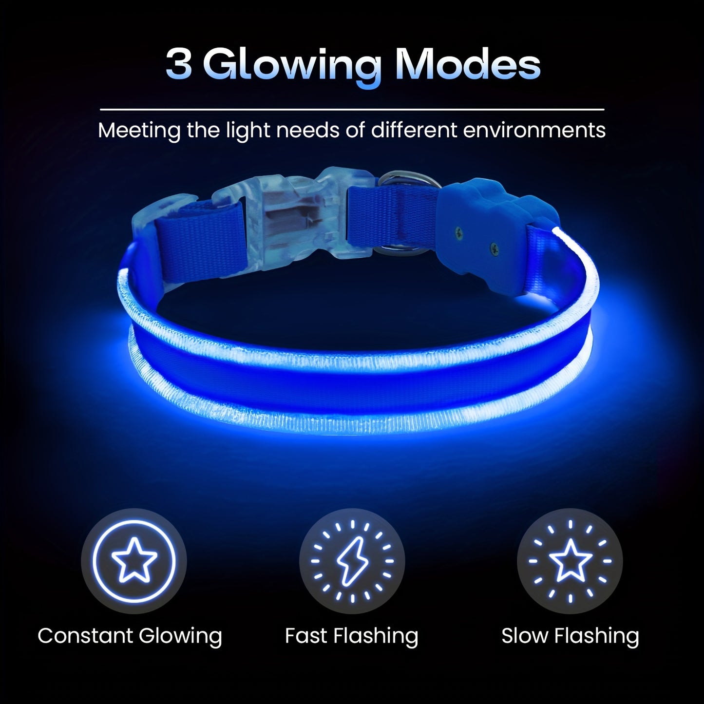 Vibrant LED Dog Collar for All Sizes - Basic Collars with Robust Buckle, USB Charging, Adjustable Straps, and Reflective Safety - Durable, Water-Resistant, and Easy to Use