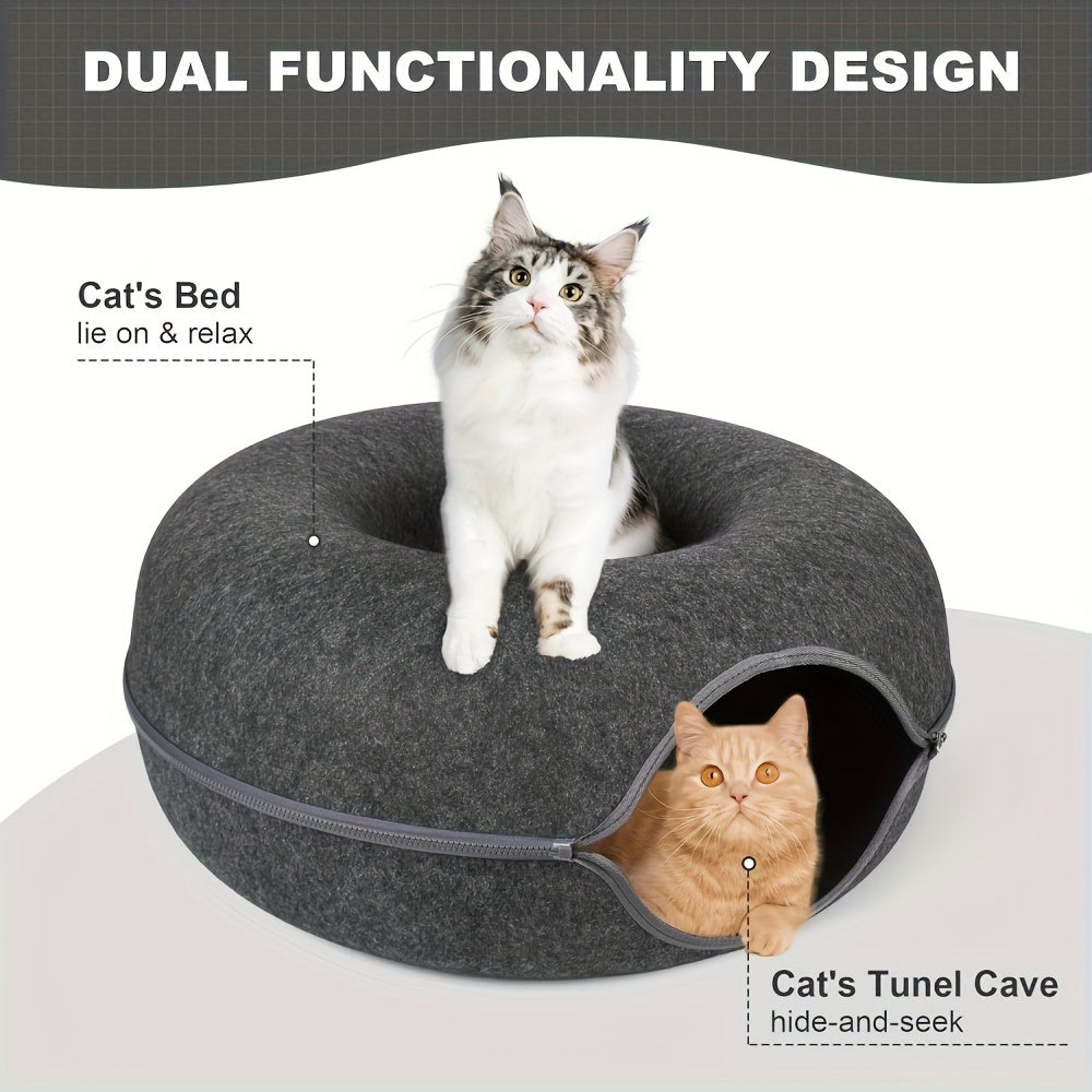 Cat Cave For Indoor Cats, Cat Donut Cat Tunnel Bed, Scratch Resistant Cat Toys For Medium Large Cats