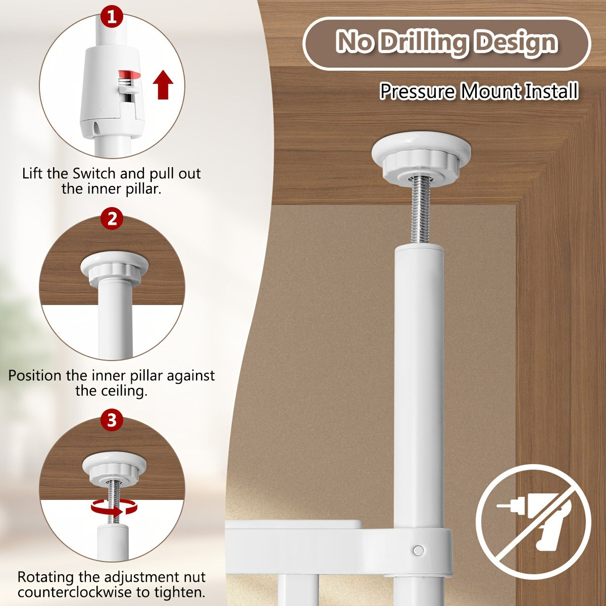 71" Extra Tall Auto Close Cat Safety Gate - Wide 33.86-35.43" Adjustable, 1.34" Narrow Gap, No Drilling Pressure Mount, Double Opening Innovation Pet Gate in Cream White