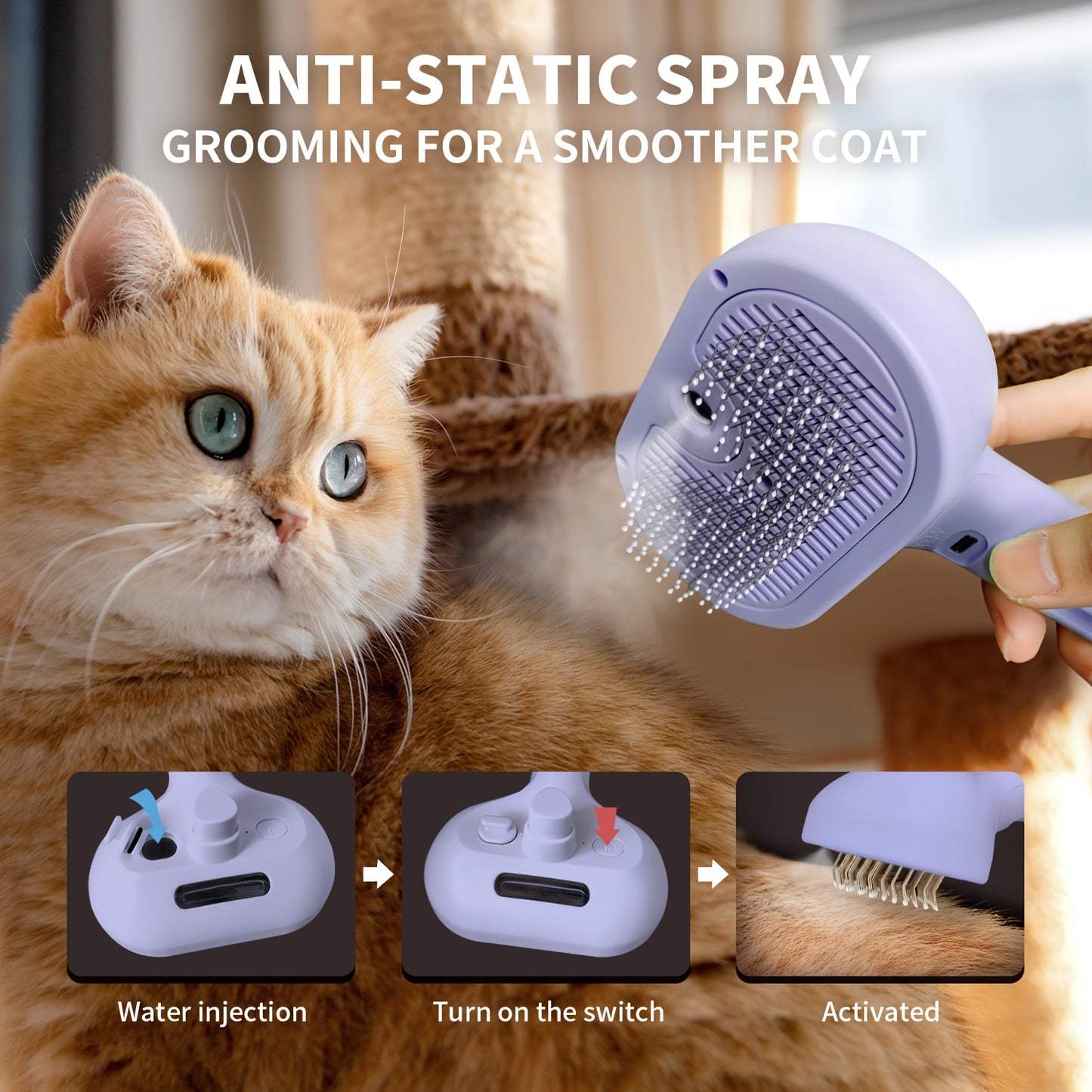 Livekey Cat Steam Brush:  Grooming Tool for Shedding & Cleaning with Water, Multifunctional Pet Brush for Cats and Dogs