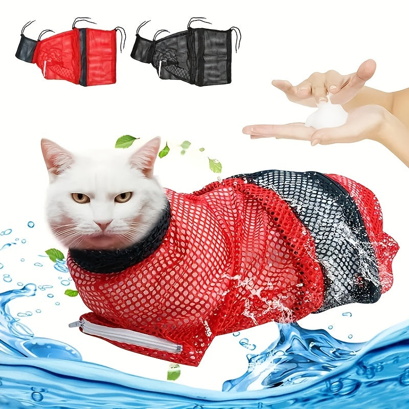 Superb Scratch-Proof Cat Grooming Bag - Luxuriously Soft for Safe Nail Trimming & Hassle-Free Bathing - Fully Adjustable, Breathable Mesh - High-Quality Polyester Washing Bag