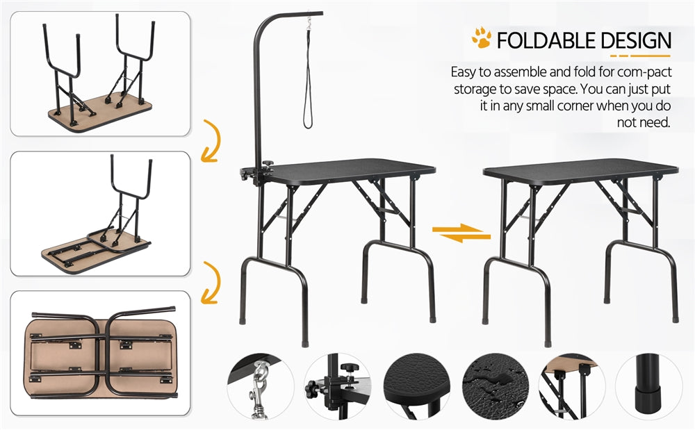 Costoffs Pet Foldable Grooming Table Dog Cat Beauty Trimming with Height Adjustable Arm Folding Legs for Home or Professional Pet Store Uses