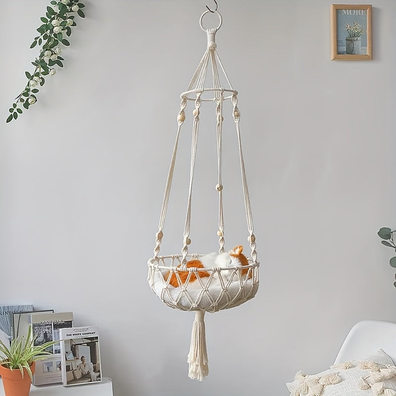 Chew-Resistant, Comfortable Cat Hammock: Durable Woven Rope Swing Bed & Space-Saving Cradle for Indoor Cats