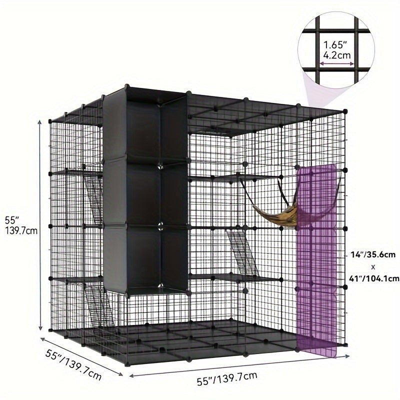 GreenScape Large Cat Cage with Storage Cube, 4 Tiers DIY Indoor Cat Enclosures Metal Cat Playpen Catio with Large Hammock for 1- 4 Cats