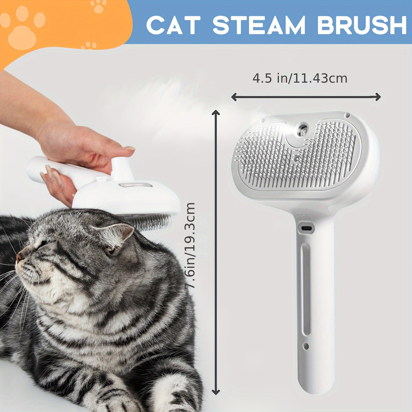 CatPick Pet Steam Brush For Shedding With One Bottle Odor Eliminator Set, Short & Long Hair Cat Grooming, Dog Steamy Spray Brush, Self Cleaning One Button Release, Anti-Static Mist Hair Comb With Steel Bristles