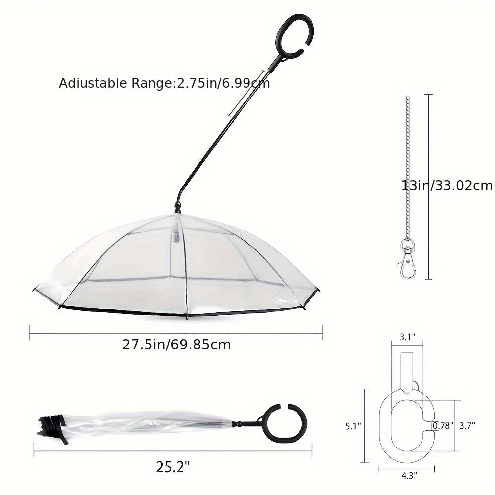 Universal Pet Umbrella Companion - Adjustable Angle, Transparent, TPU Coated, C-Shaped Handle, Non-Woven Buckle Closure, Waterproof, Windproof, Portable, Easy to Use - Suitable for Small to Large Breeds, Perfect for Outdoor W