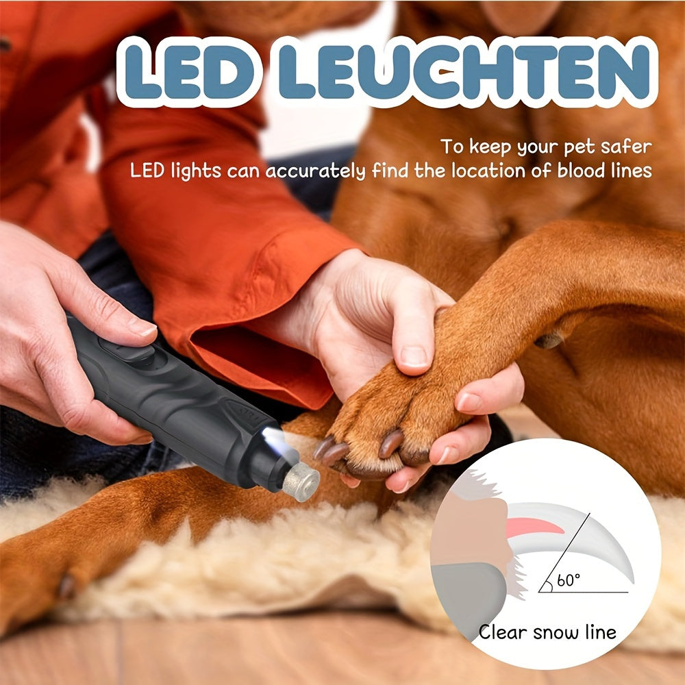 Quiet LED Dog Nail Grinder - Rechargeable, Painless Pet Nail Trimmer with 2 Speeds & Wheels for Large Breeds