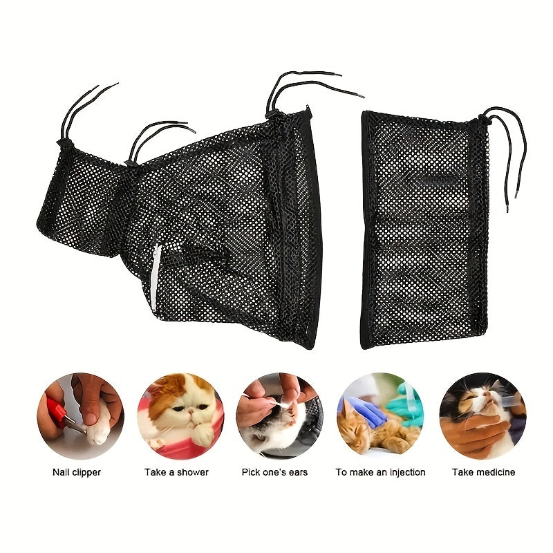 Superb Scratch-Proof Cat Grooming Bag - Luxuriously Soft for Safe Nail Trimming & Hassle-Free Bathing - Fully Adjustable, Breathable Mesh - High-Quality Polyester Washing Bag