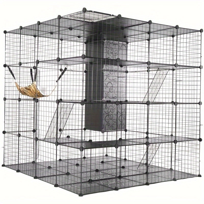 GreenScape Large Cat Cage with Storage Cube, 4 Tiers DIY Indoor Cat Enclosures Metal Cat Playpen Catio with Large Hammock for 1- 4 Cats