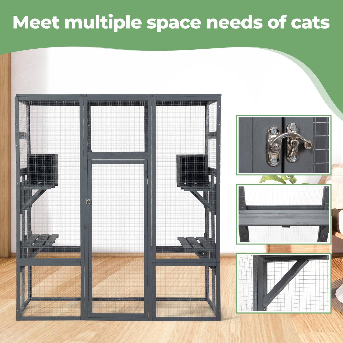 71Inches Large Cat House Outdoor&Indoor Catio - Cat Play & Run Enclosures Indoor Kitty Window Cage with Waterproof Roof, 7 Platforms & 2 Resting Box, UV Resistant Orange/Grey/Gothic