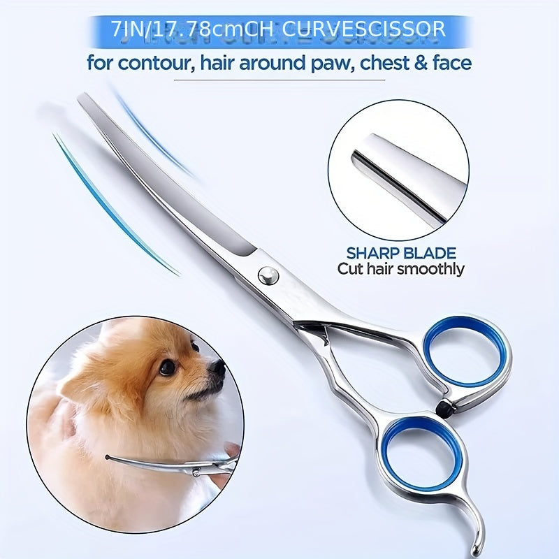 Premium Dog & Cat Grooming Scissors Kit - Professional, Safety Round Tip Stainless Steel Shears for Precise & Gentle Coat Care - Complete Set with No-Slip Grip for Easy Grooming at Home