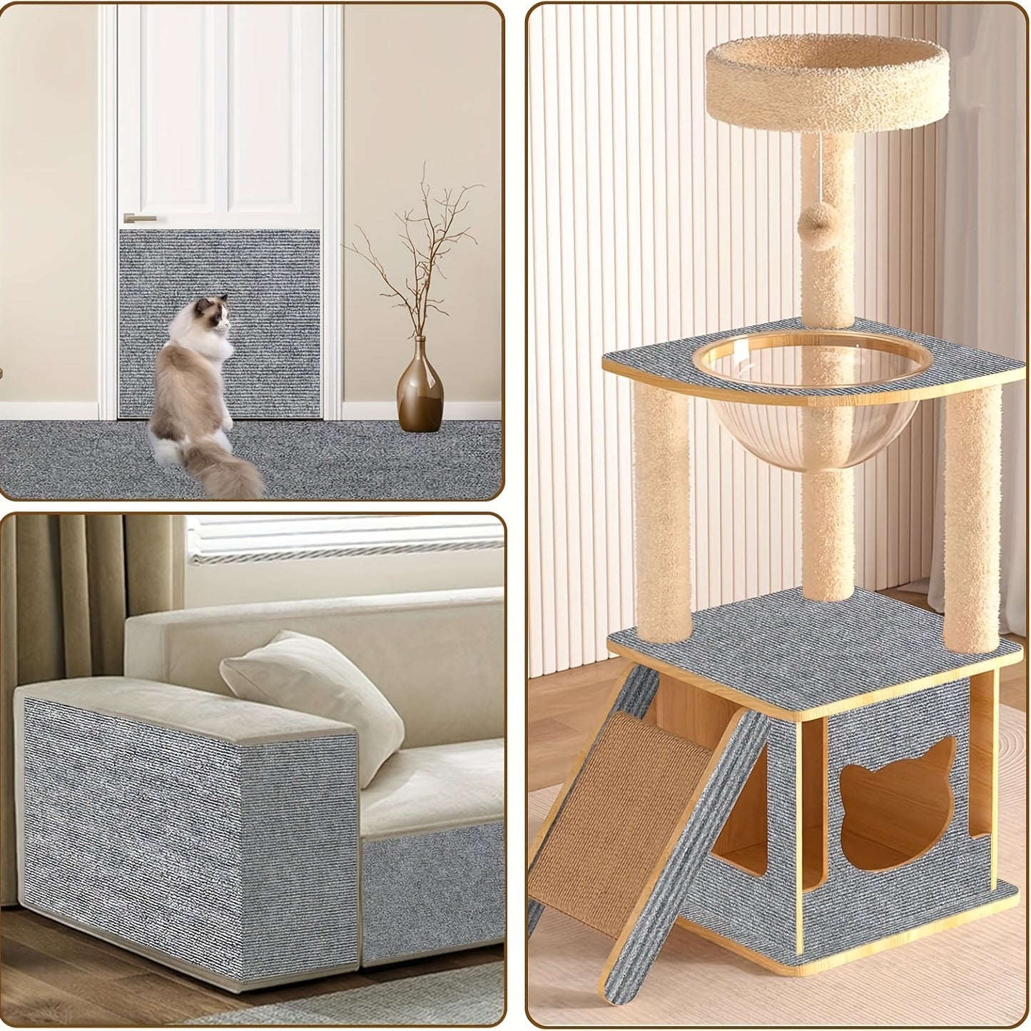 60X300cm/23.62X118.11inch Large Cat Scratching Mat Runner - Self-Adhesive, Timmable, DIY Climbing Cat Scratcher and Cat Tree Shelves Protector - Durable, Easy to Clean, and Space-Saving Furniture for Cats