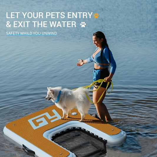 230LBs Inflatable Floating Dog Ramp - Non-Slip, Easy Access, Portable Water Ladder for Pools, Lakes, Docks, and Rivers - Includes Storage Bag, Pump, and Repair Kit for Safe and Fun Water Play