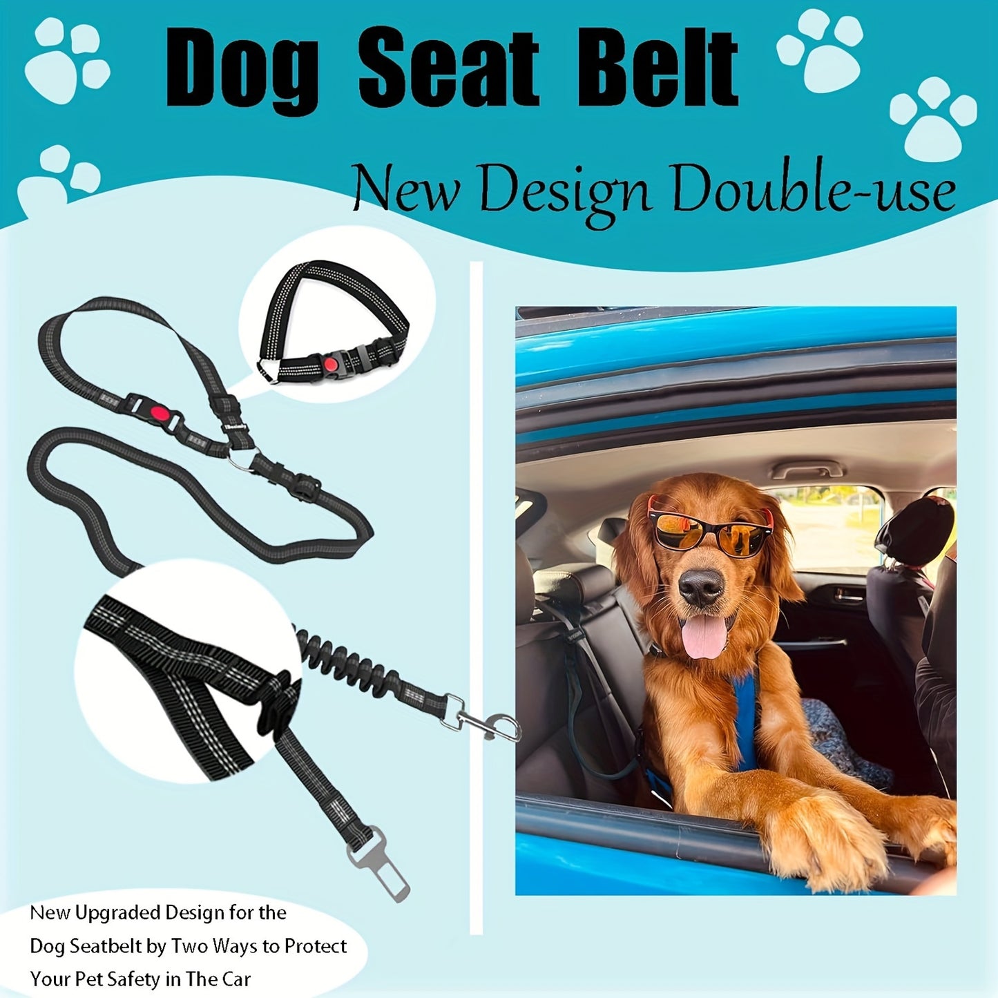 Heavy-Duty Striped Dog Car Harness with Extendable Leash for Safe Travel - Durable, Adjustable, and Comfortable Design - Hand Wash Only - Ideal for Large Breed Dogs