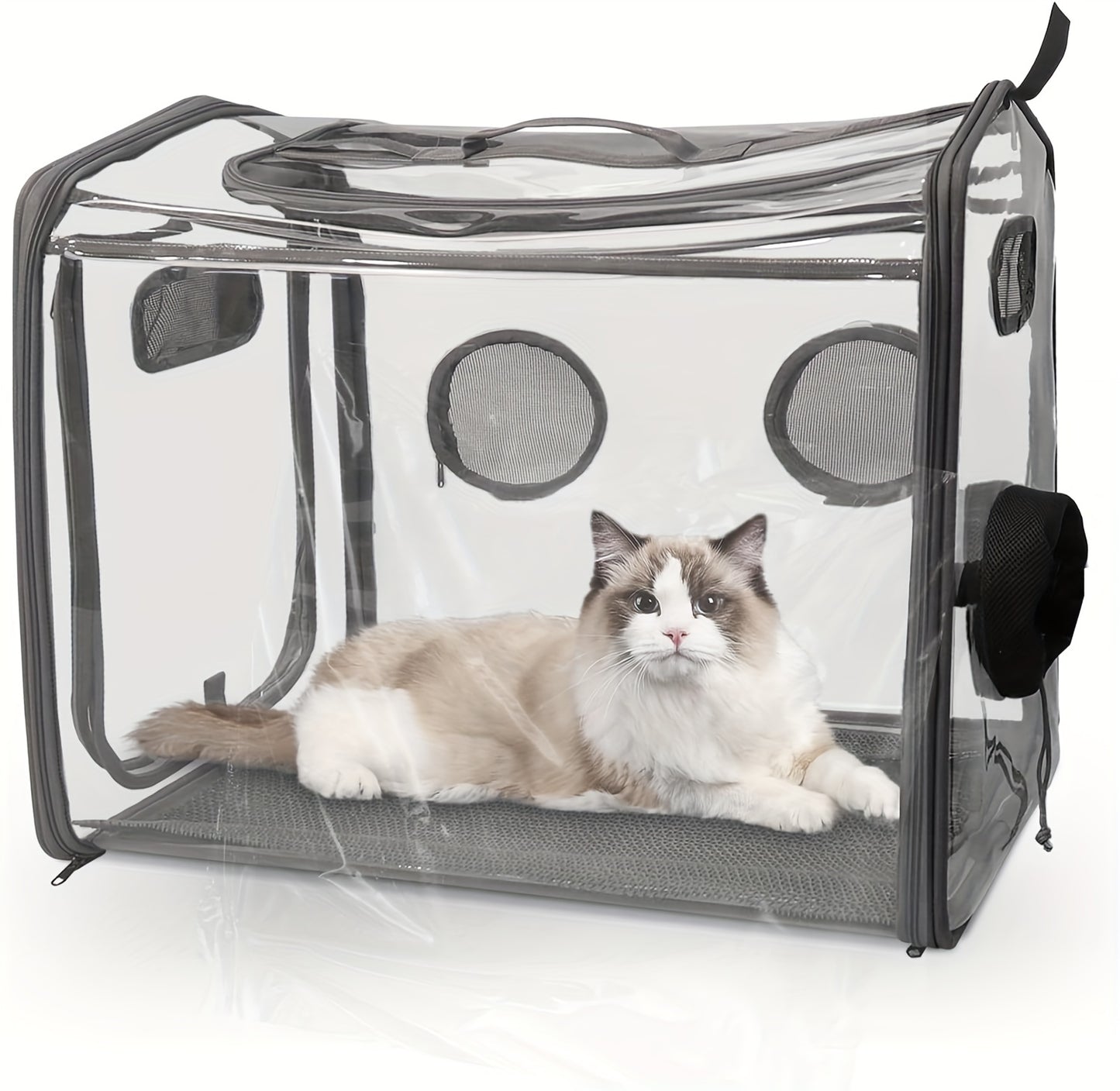 Pet Drying Box, Portable Cat Dryer Box, Foldable Pet Dryer Cage With Transparent PVC Material, Hands-Free, Dog Hair Drying Box