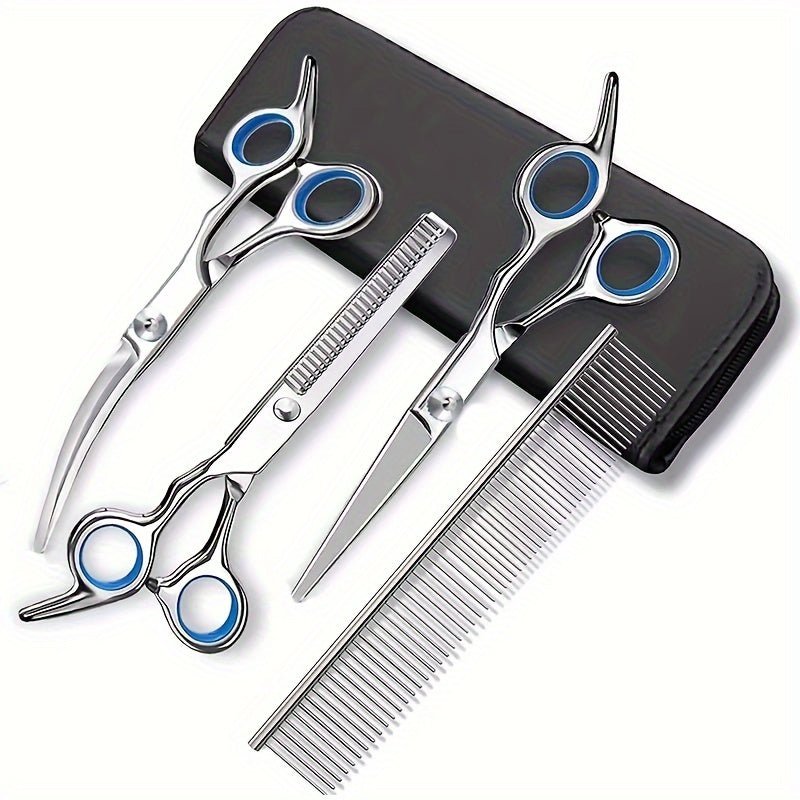 Premium Dog & Cat Grooming Scissors Kit - Professional, Safety Round Tip Stainless Steel Shears for Precise & Gentle Coat Care - Complete Set with No-Slip Grip for Easy Grooming at Home