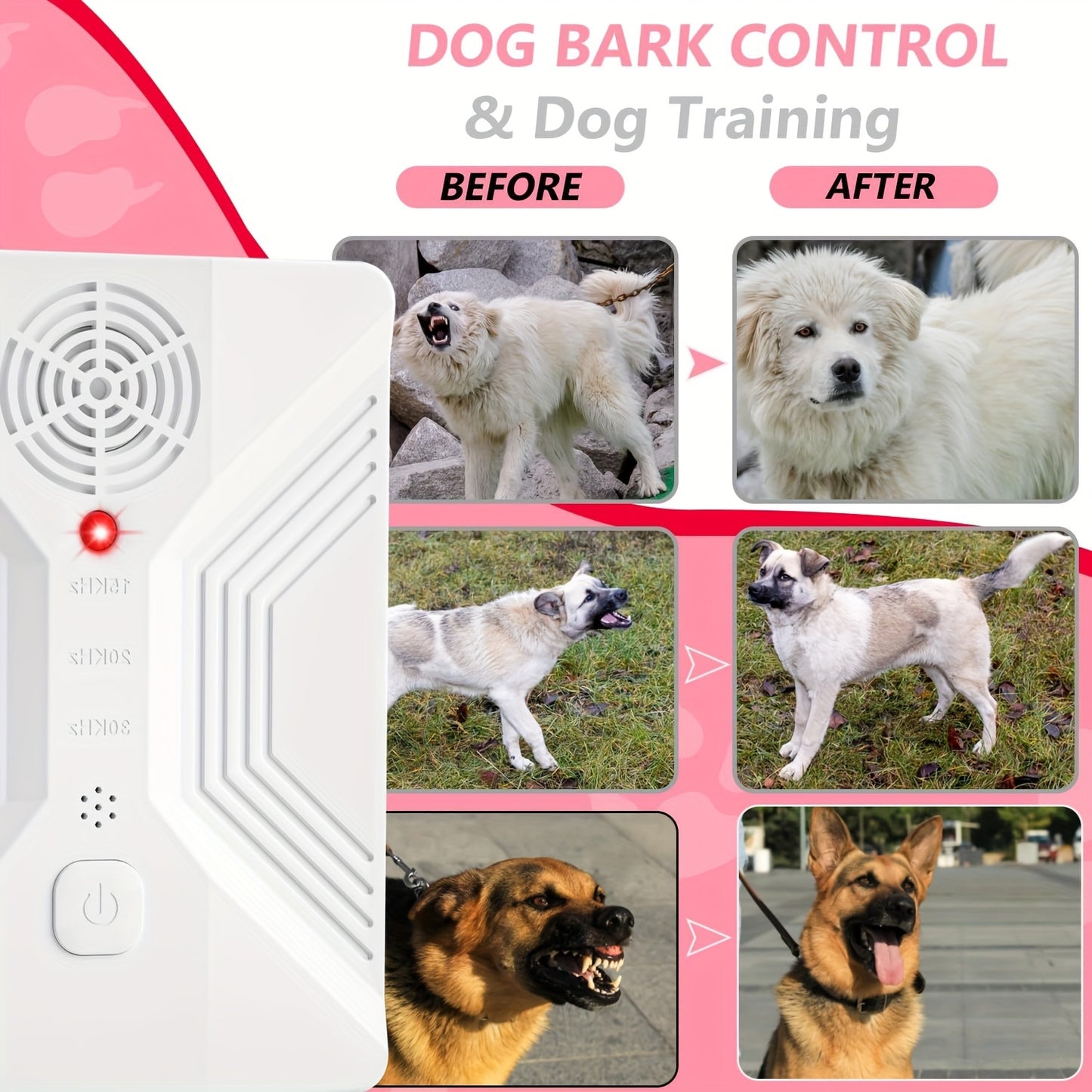 [Fast Arrival] Rechargeable Sonic Dog Repeller - Sonic Bark Deterrents with 3 Modes, Compact, Effective, and Humane Outdoor & Indoor Anti-Barking Device for Dogs - White Color, Easy to Use, and Long-Lasting Battery Life