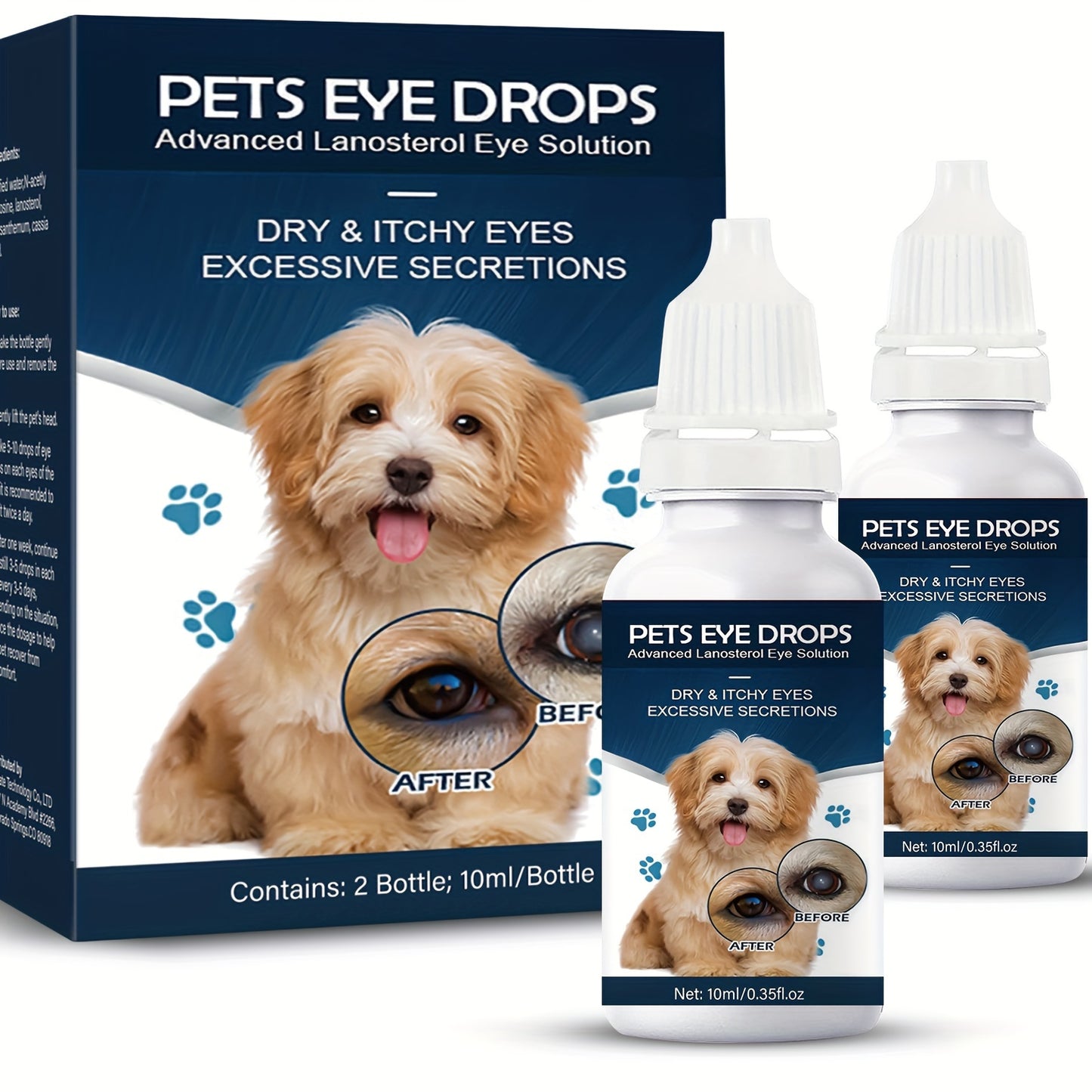 2 Bottles Pet Eye Drops - Gentle Comfort Formula for Less Frequent Use, Effective Tear Track Cleaning, and Eye Stain Removal