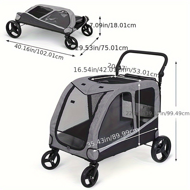 2-Dog Large Pet Stroller - Upgraded Extra Large Foldable Design with Adjustable Handle for Medium and Large Dogs