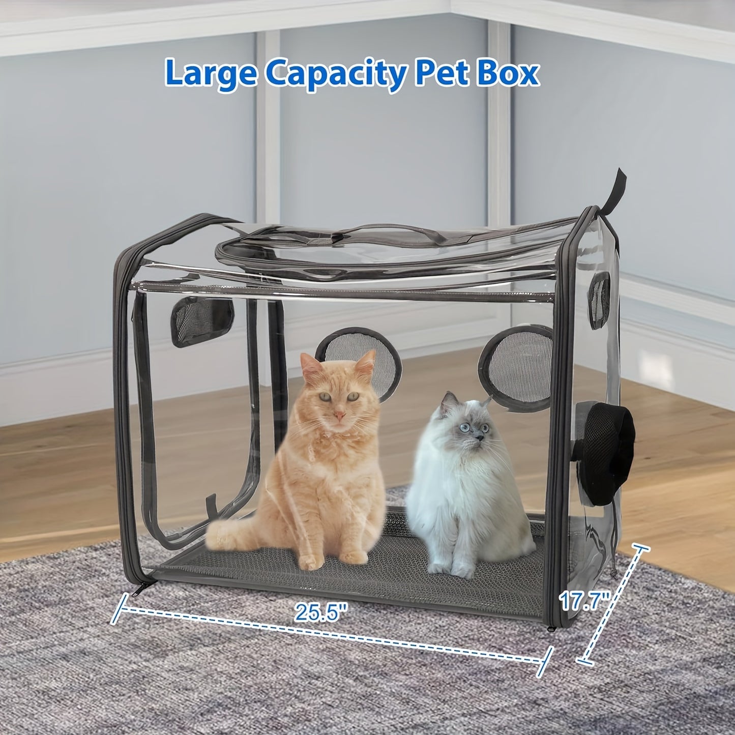 Pet Drying Box, Portable Cat Dryer Box, Foldable Pet Dryer Cage With Transparent PVC Material, Hands-Free, Dog Hair Drying Box