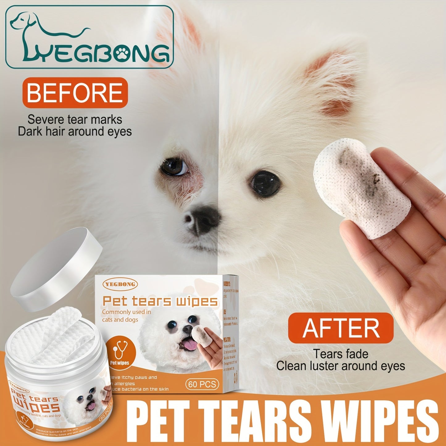 Gentle Pet Eye Wipes - Grooming Wipes for Cleaning Tear Stains, Dirt, and Crust from Dogs and Cats Eyes - Soft, Cotton Pads for Daily Eye Care and Hygiene