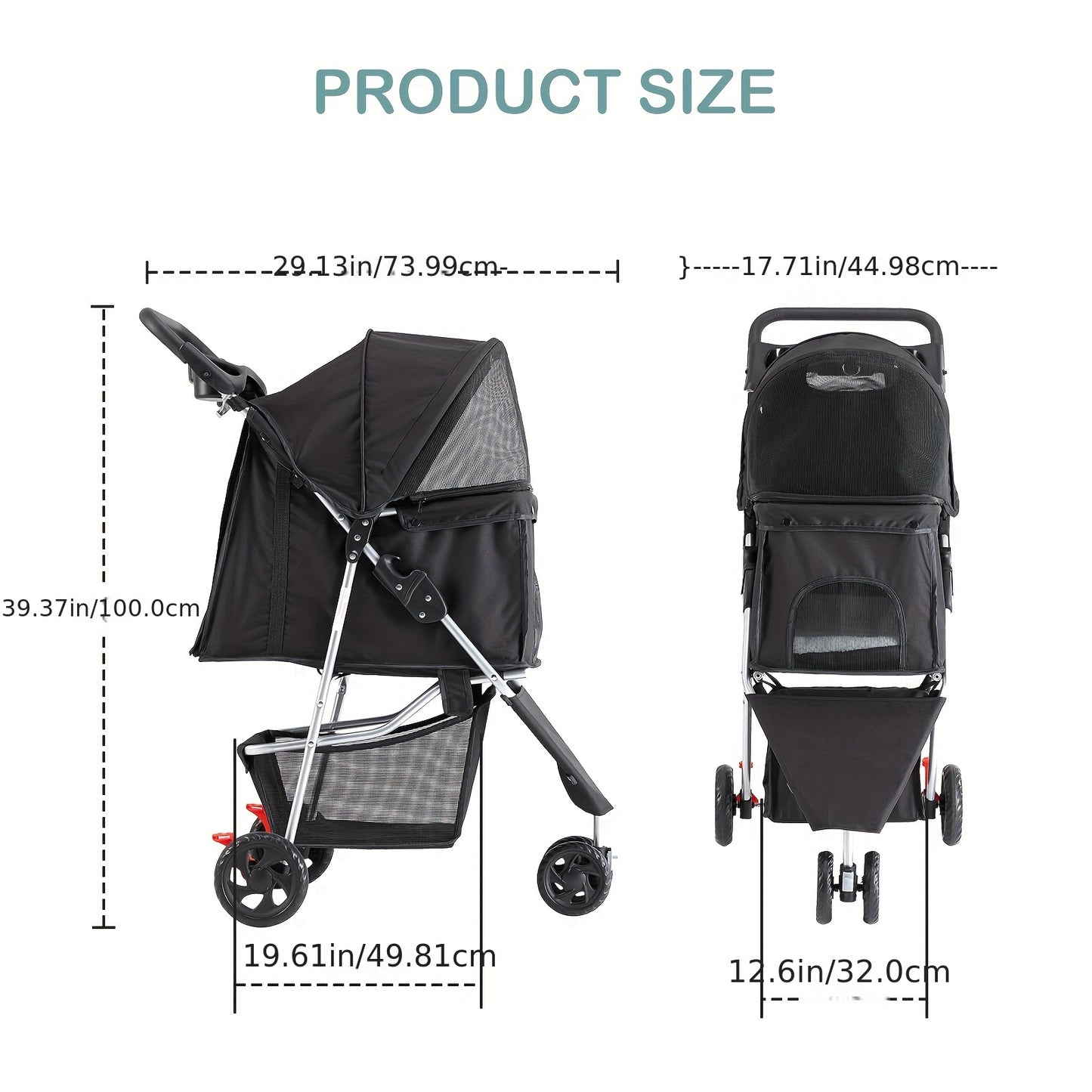 JHK Pet Stroller - Durable 3-Wheel Foldable Carrier with Metal Frame, Breathable Fabric, Wheel Lock, Cup Holder, Detachable Liner and Perfect for Outdoor Adventures with Small and Medium Cats and Dogs