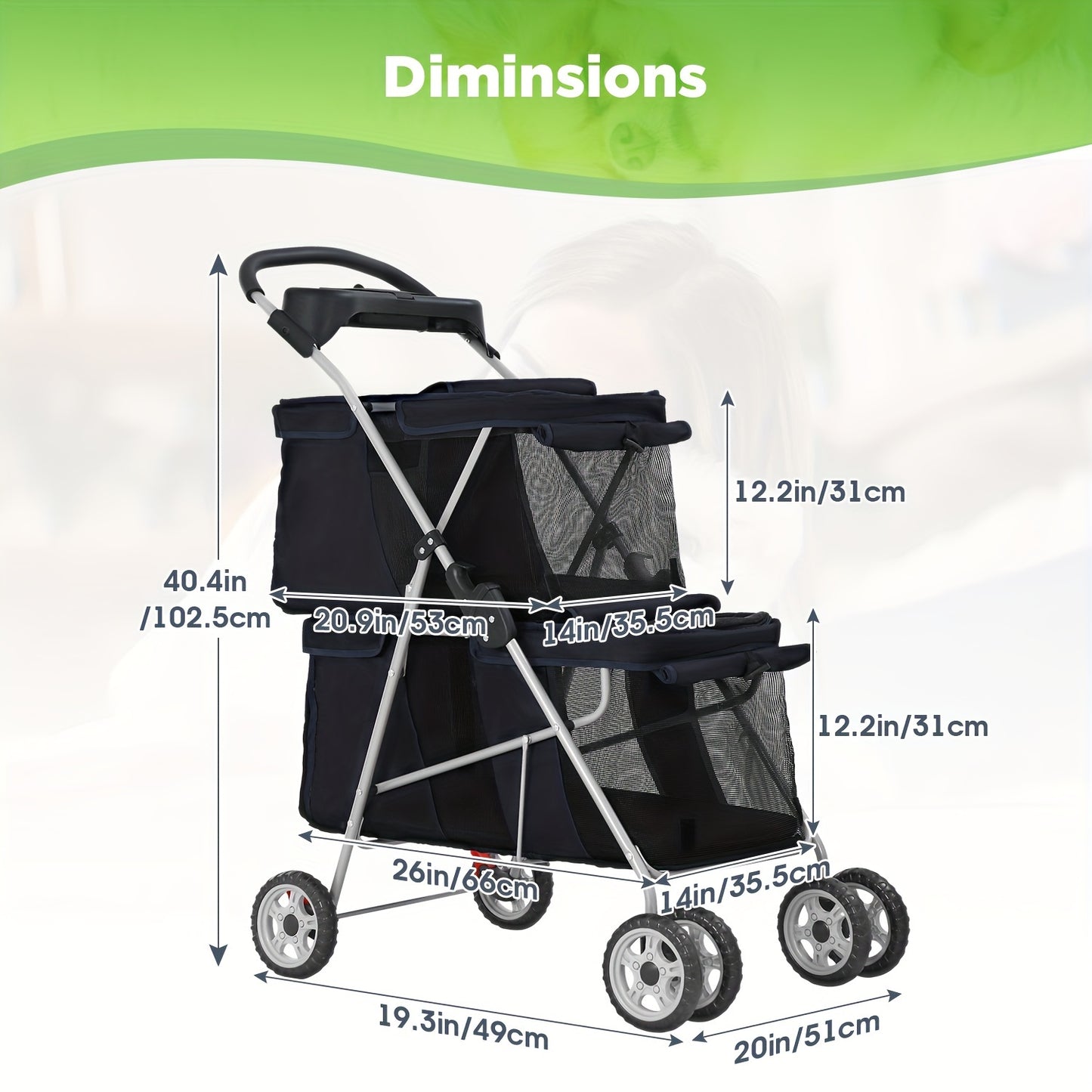 Pet Stroller Wagon - Spacious Double-Layer, Waterproof, Breathable, Folding Design with Mesh Window, Cup Holder, and Travel Bag for Small to Medium-Sized Cats and Dogs - Ideal for Camping, Transport, and Outdoor Adventures