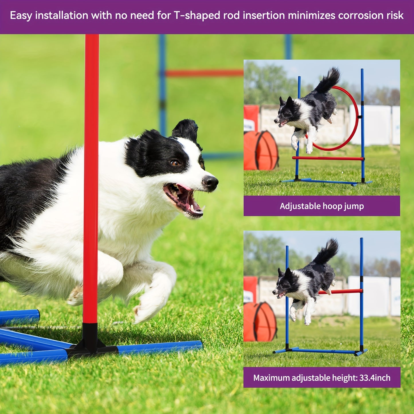 Dog Agility Equipments, Includes Flirt Pole Toy, 3 Flying Discs, 1 Agility Tunnel, 2 Jumps, 6 Weave Poles, Pause Box, Agility Course Set For Backyard, Indoor, Outdoor