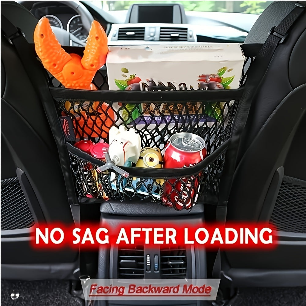 3-Layer Mesh Net Pocket Bag Car Storage Organizer - Adjustable Purse Holder, Handbag Holder, and Back Seat Pet Dog Barrier - Premium Car Accessories for Easy Storage and Organization