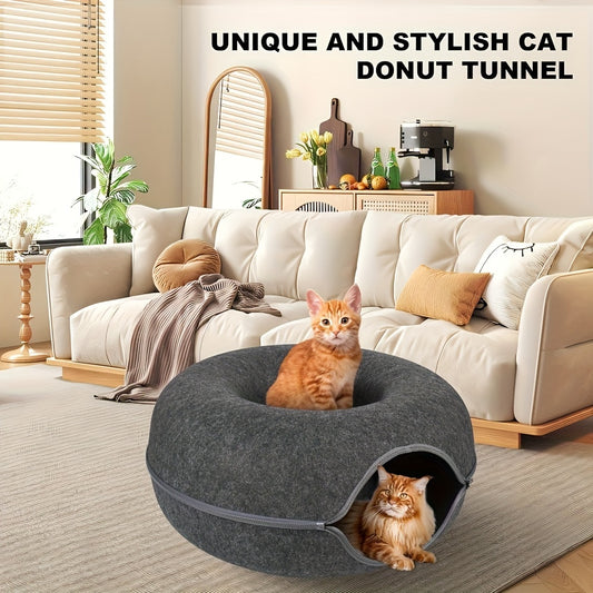 Cat Cave For Indoor Cats, Cat Donut Cat Tunnel Bed, Scratch Resistant Cat Toys For Medium Large Cats