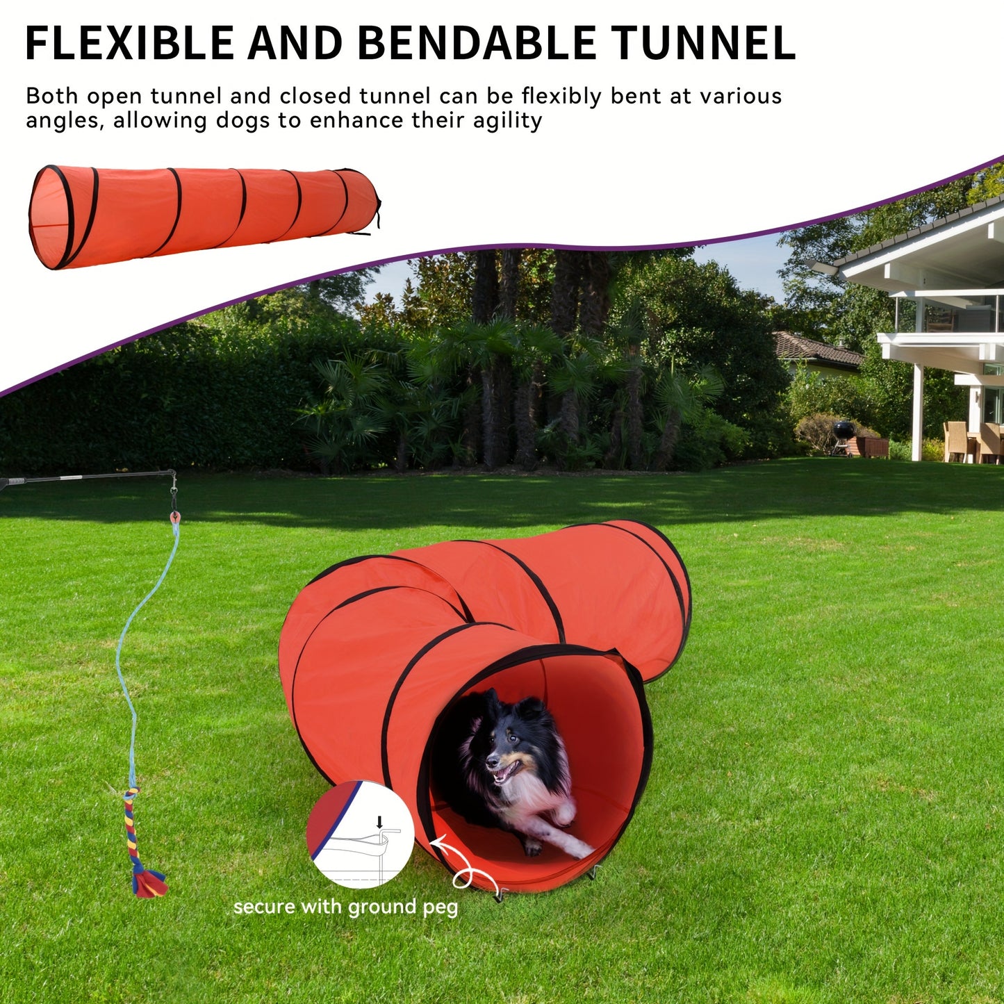 Dog Agility Equipments, Includes Flirt Pole Toy, 3 Flying Discs, 1 Agility Tunnel, 2 Jumps, 6 Weave Poles, Pause Box, Agility Course Set For Backyard, Indoor, Outdoor