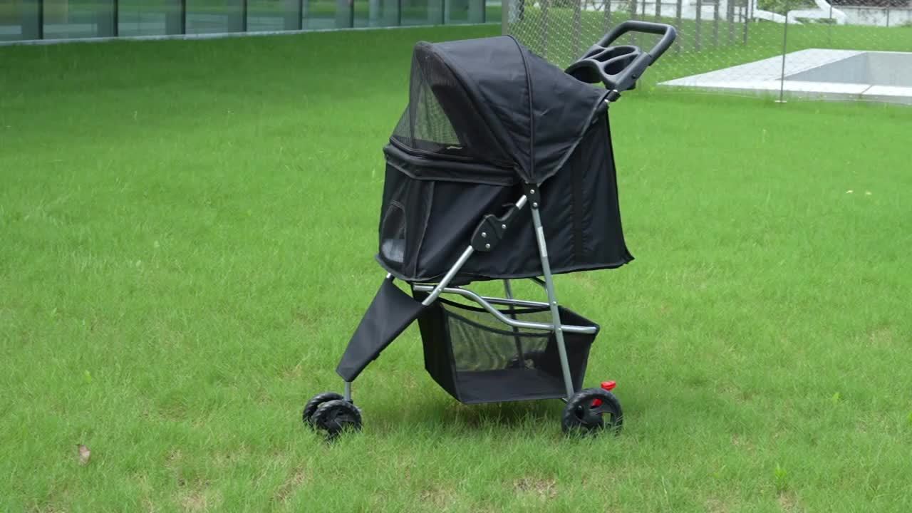 JHK Pet Stroller - Durable 3-Wheel Foldable Carrier with Metal Frame, Breathable Fabric, Wheel Lock, Cup Holder, Detachable Liner and Perfect for Outdoor Adventures with Small and Medium Cats and Dogs