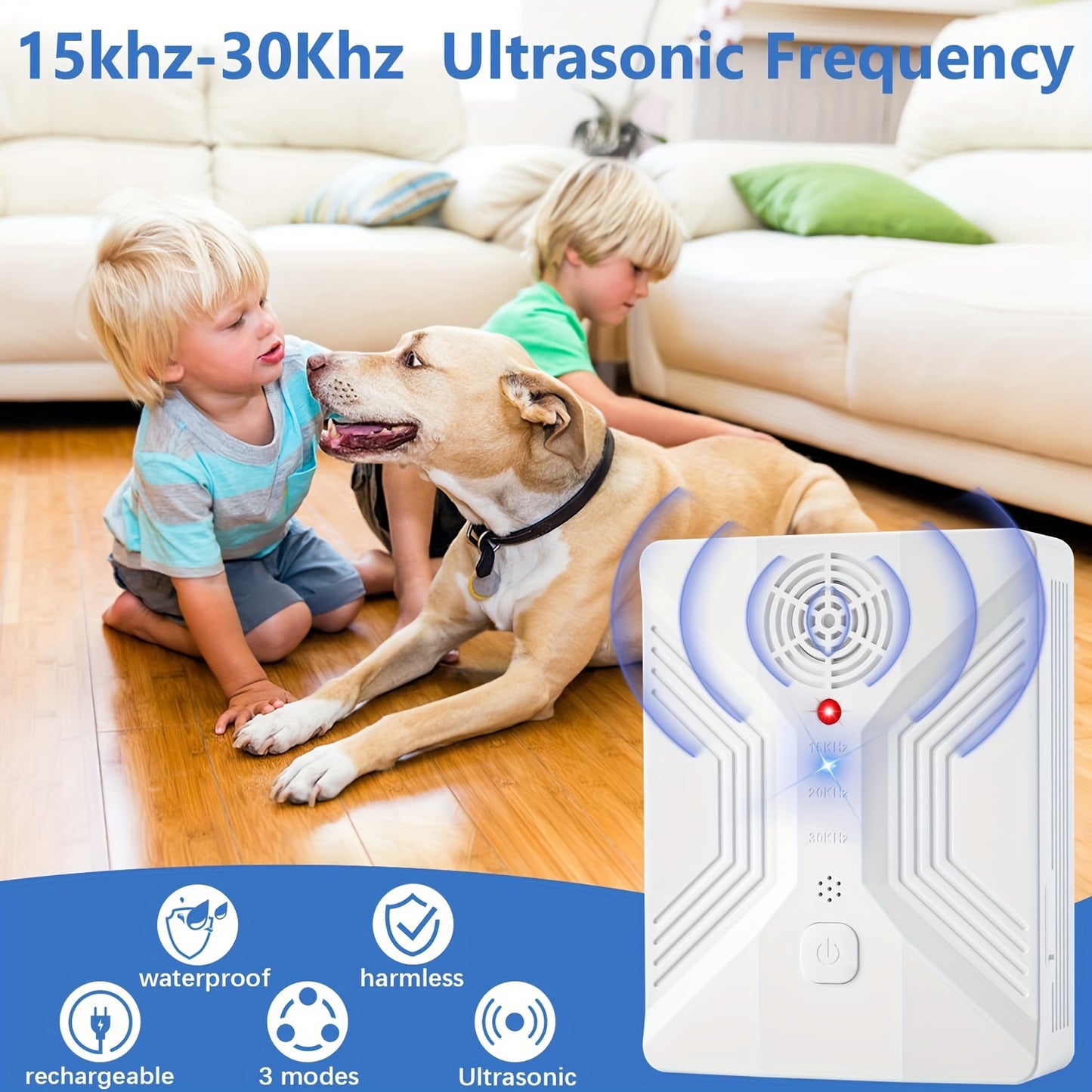 [Fast Arrival] Rechargeable Sonic Dog Repeller - Sonic Bark Deterrents with 3 Modes, Compact, Effective, and Humane Outdoor & Indoor Anti-Barking Device for Dogs - White Color, Easy to Use, and Long-Lasting Battery Life