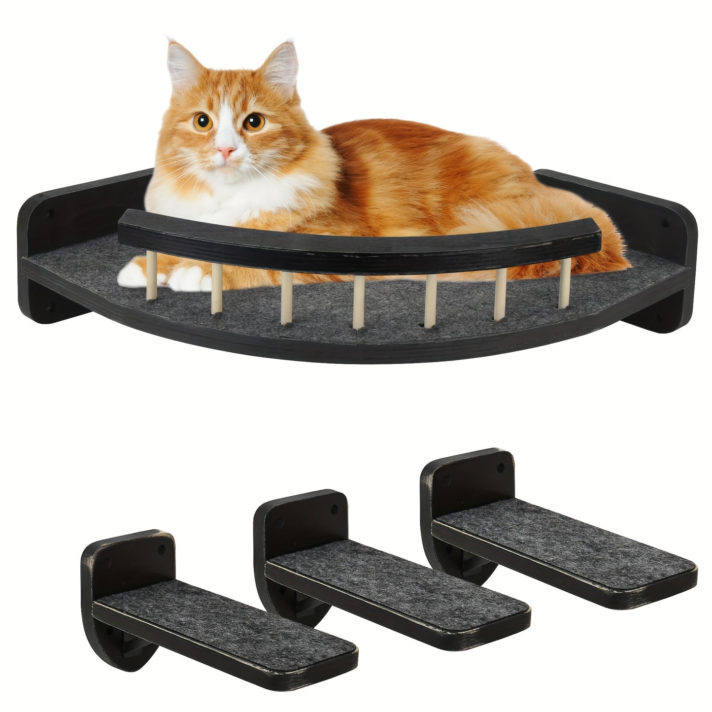 3-Step Cat Hammock Wall Shelves with Plush Covered Cat Climbing Shelf, Scratching Post, and Perches for Indoor Cats, Perfect Gift