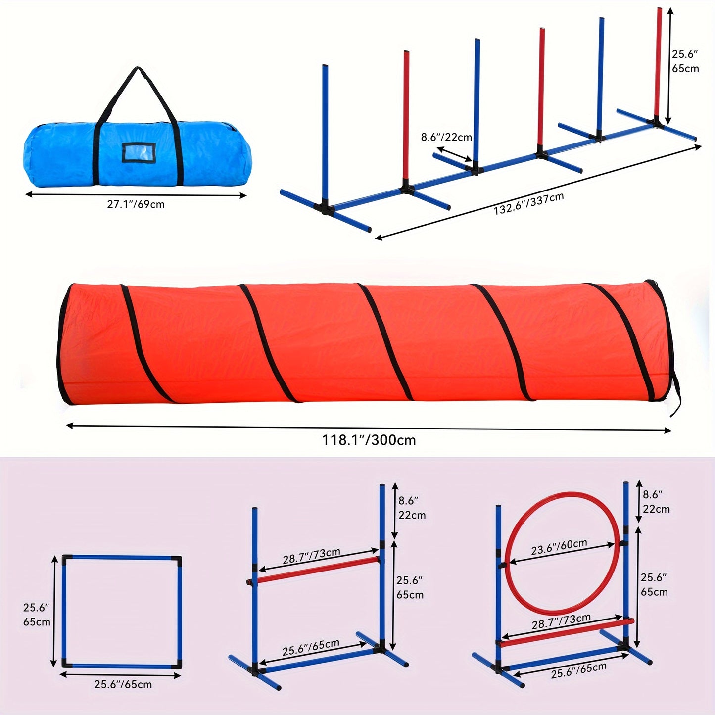 Dog Agility Equipments, Includes Flirt Pole Toy, 3 Flying Discs, 1 Agility Tunnel, 2 Jumps, 6 Weave Poles, Pause Box, Agility Course Set For Backyard, Indoor, Outdoor