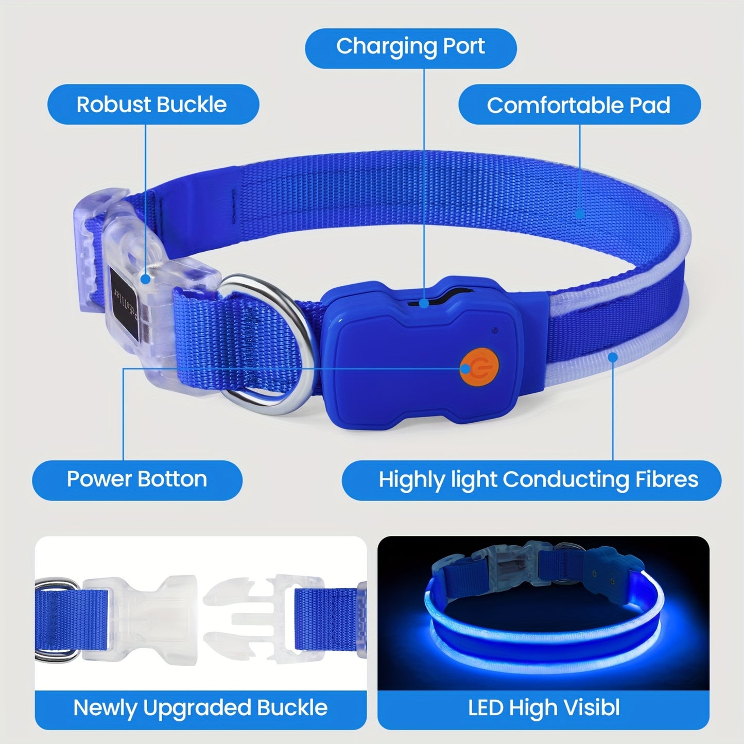 Vibrant LED Dog Collar for All Sizes - Basic Collars with Robust Buckle, USB Charging, Adjustable Straps, and Reflective Safety - Durable, Water-Resistant, and Easy to Use