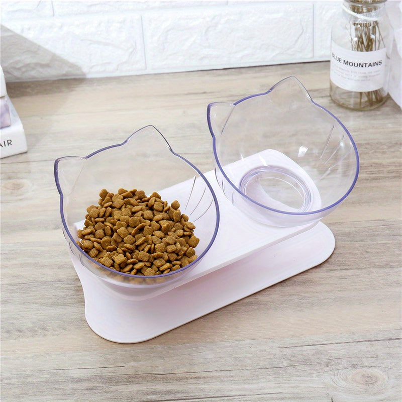 Elevated Deluxe Double Cat Bowls Set - Raised Non-Slip Pet Food and Water Bowls for Cats and Small Dogs with Removable Stainless Steel Inserts, Promoting Healthy Digestion and Posture, Easy to Clean and Durable Design