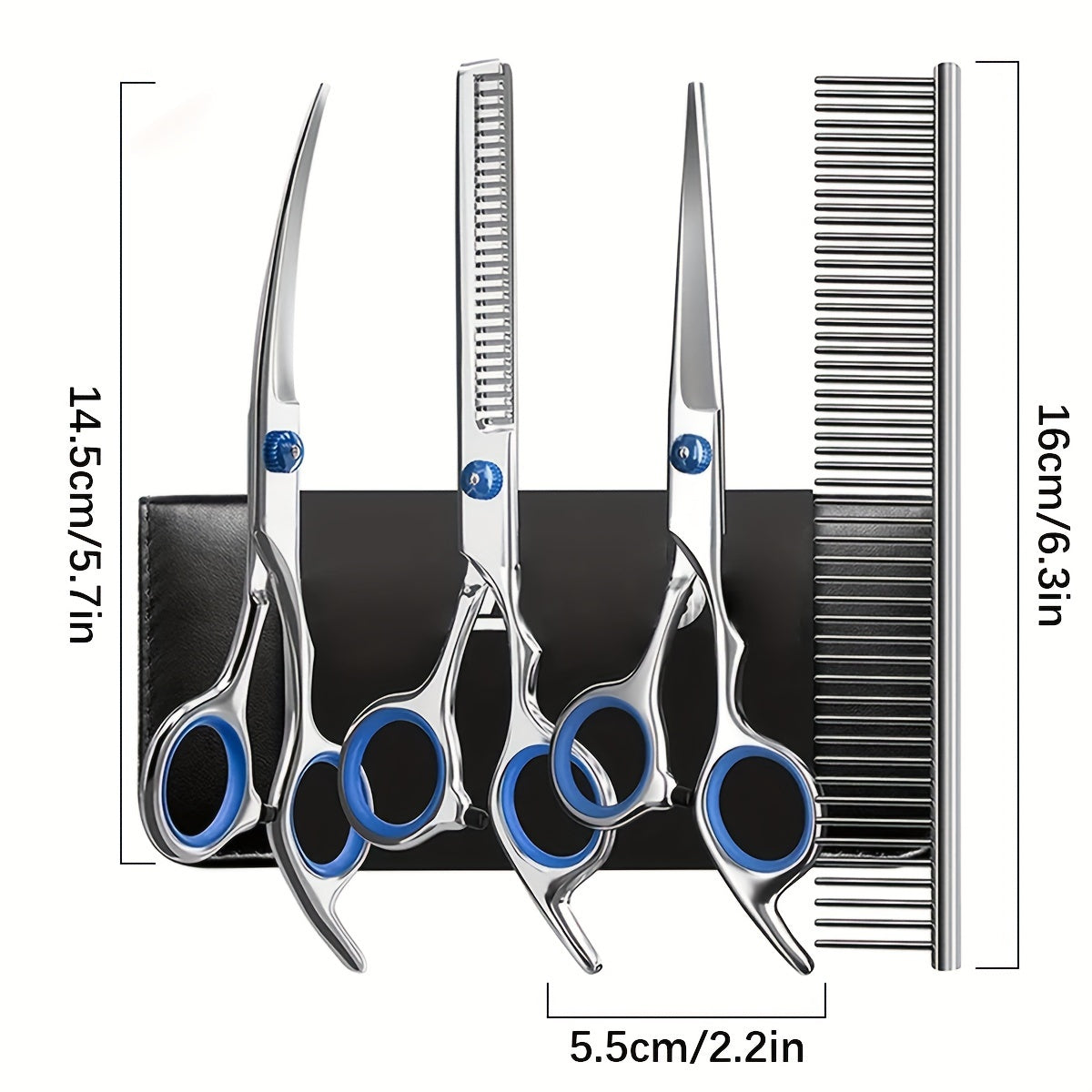 Premium Dog & Cat Grooming Scissors Kit - Professional, Safety Round Tip Stainless Steel Shears for Precise & Gentle Coat Care - Complete Set with No-Slip Grip for Easy Grooming at Home