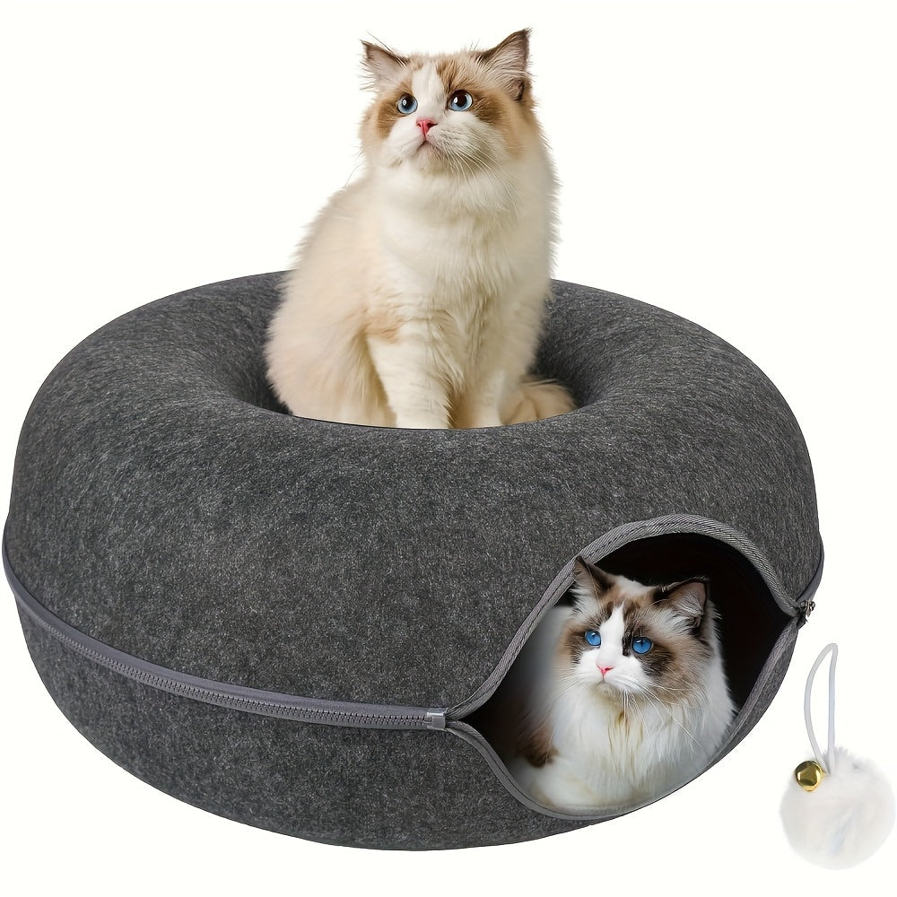 Cat Cave For Indoor Cats, Cat Donut Cat Tunnel Bed, Scratch Resistant Cat Toys For Medium Large Cats